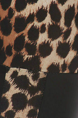 Leggings Leopard Faux Leather Panel High Waist Print Womens