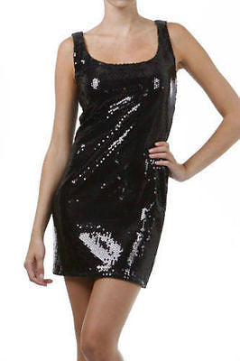 Dress Cocktail Mini Club Gold Sequin Sheath Sparkling Scoop Neck Party