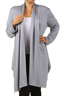 Plus Wrap Women Cardigan Open Front Asymmetrical Long Sleeve Casual New