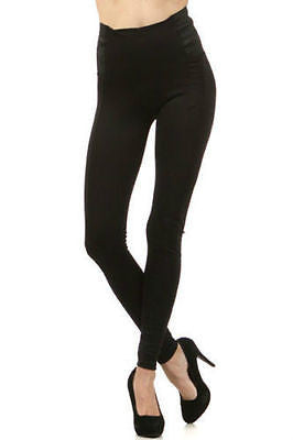 Leggings High Waist Elastic Banded Sides Solid S M L Ponte Stretch Pants New