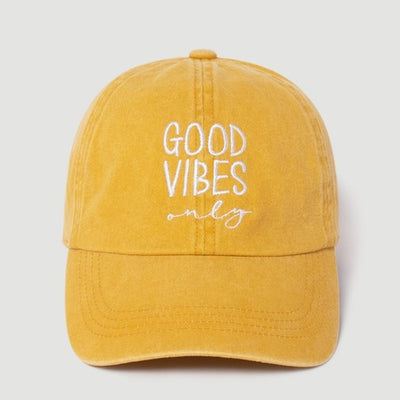 Yellow Vintage Washed Good Vibes Only Women's Baseball Cap Casual Hat