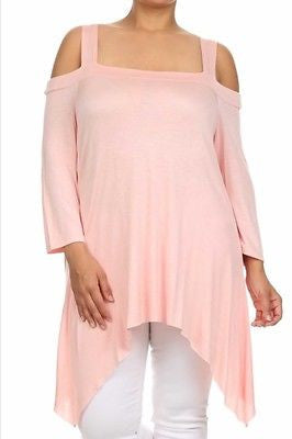 Plus Top Cold Open Shoulder Size Solid Asymmetrical Tunic Women Sexy