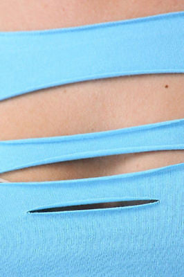 Short Sleeve Top Solid Slashed Laser Cut Keyhole Stretchy Tight Club