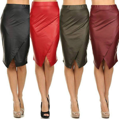 Skirt Faux Leather Wrapped High Waist Black Olive Burgundy Sexy