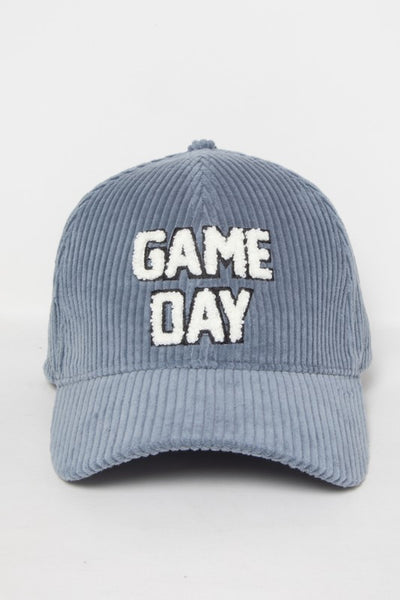 Dusty Blue Corduroy Sherpa Game Day Lettered Baseball Cap Women's Hat