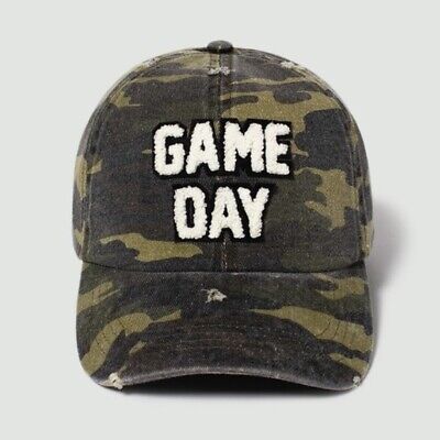 Green Camo Camouflage Sherpa Game Day Lettered Baseball Cap Women's Hat