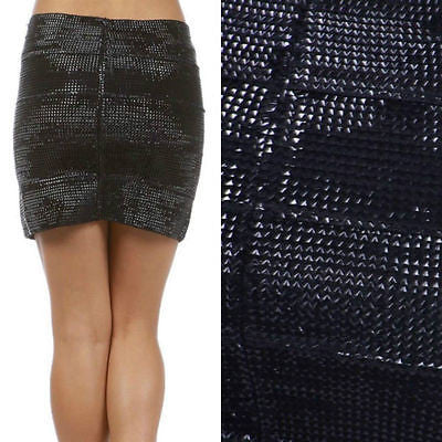 Skirt Black Mini Shiny Wet Look Shimmer Banded Stretch Sexy Party Club