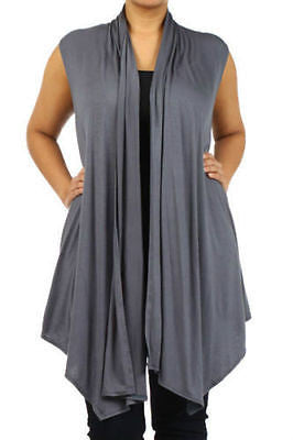 Plus Size Vest Women Open Front Cardigan New Wrap Sleeveless Gray