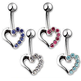 Silver Hollow Heart CZ Cubic Zirconia Accent Belly Navel Ring