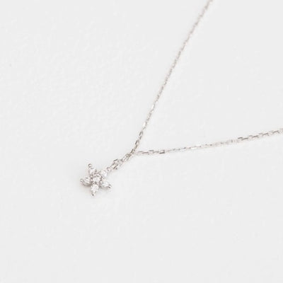 14K Sterling Silver Dainty Flower Rhinestone Sparkling Necklace