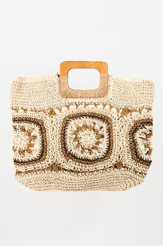 Ivory Bohemian Straw Woven Braided Square Summer Bag