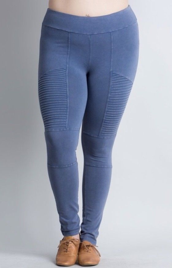 Plus Denim Blue Mineral Wash Moto Stretch Pants Leggings Bottoms 1X 2X 3X