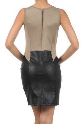 Dress Sexy Faux Leather Sleeveless Mini Club Quilted Scuba Stretch Woman