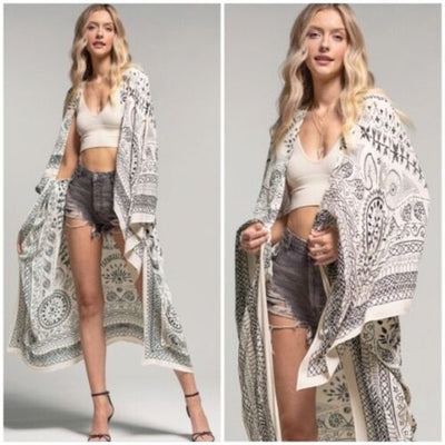 Sand & Salt Moroccan Inspired Duster Kimono Wrap Coverup Open Top One Size