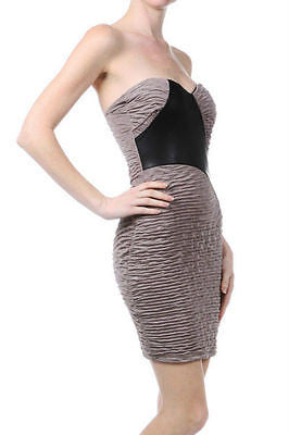 Dress Faux Leather Strapless Taupe Gold Shimmer Texture Sweetheart Stretch Mini