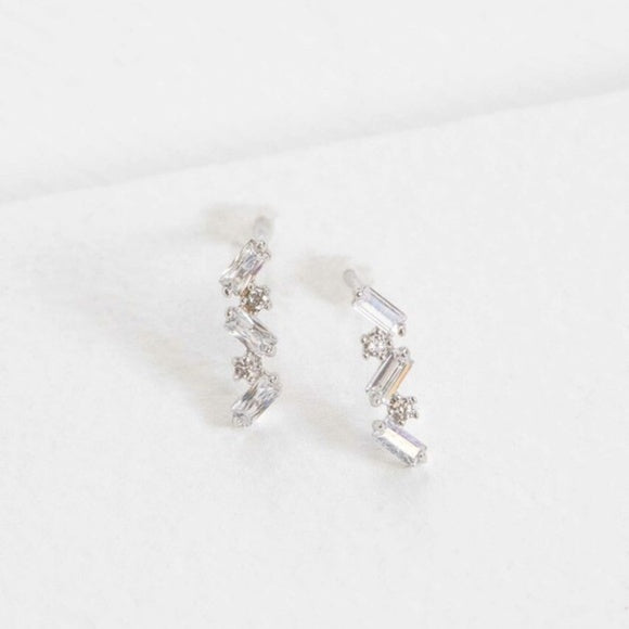 Silver Rhinestone Stone Staggered Mini Crawler Earrings