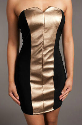 Dress Womens Faux Leather Copper Gold Strapless Stretch Club Mini
