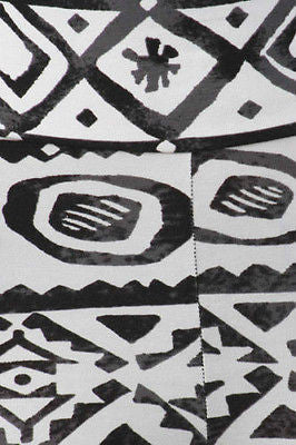 Leggings Tribal Aztec High Waist New Long Pants Gray Black Stretch Knit