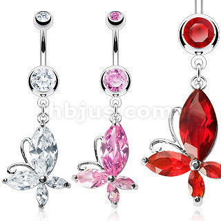 Marquise Cut CZ Cubic Zirconia Dangle Butterfly Belly Navel Ring
