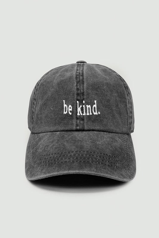 Be Kind Black Mineral Wash Embroidered Baseball Hat Women's Casual Cap