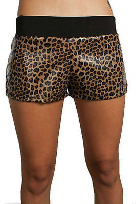 Shorts S M L Leopard Animal Print Leather Like Dance Sexy Club Womens New