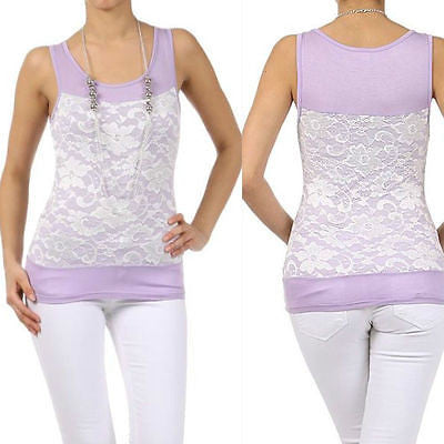 Tank Top Sleeveless Lavender Lace Spring Necklace Womens Fashion Girly