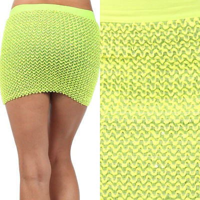 Skirt Neon Yellow Sequin Sparkling Mini High Waisted Banded Stretch