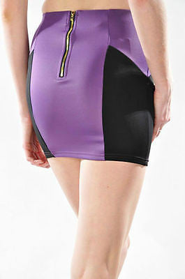 Skirt Color Block Purple Black Mini Bodycon Stretch Fitted Sexy Club