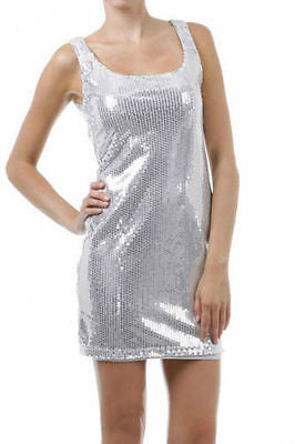 Dress Cocktail Mini Club Gold Sequin Sheath Sparkling Scoop Neck Party