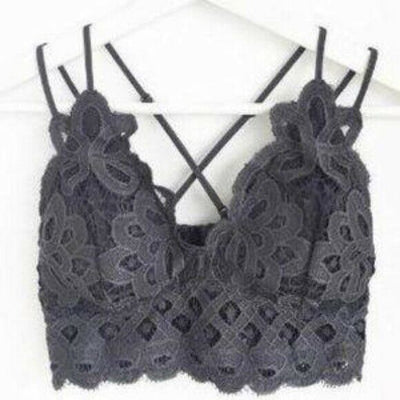 Dark Gray Double Strap Scallop Crochet Lace Bralette Womens