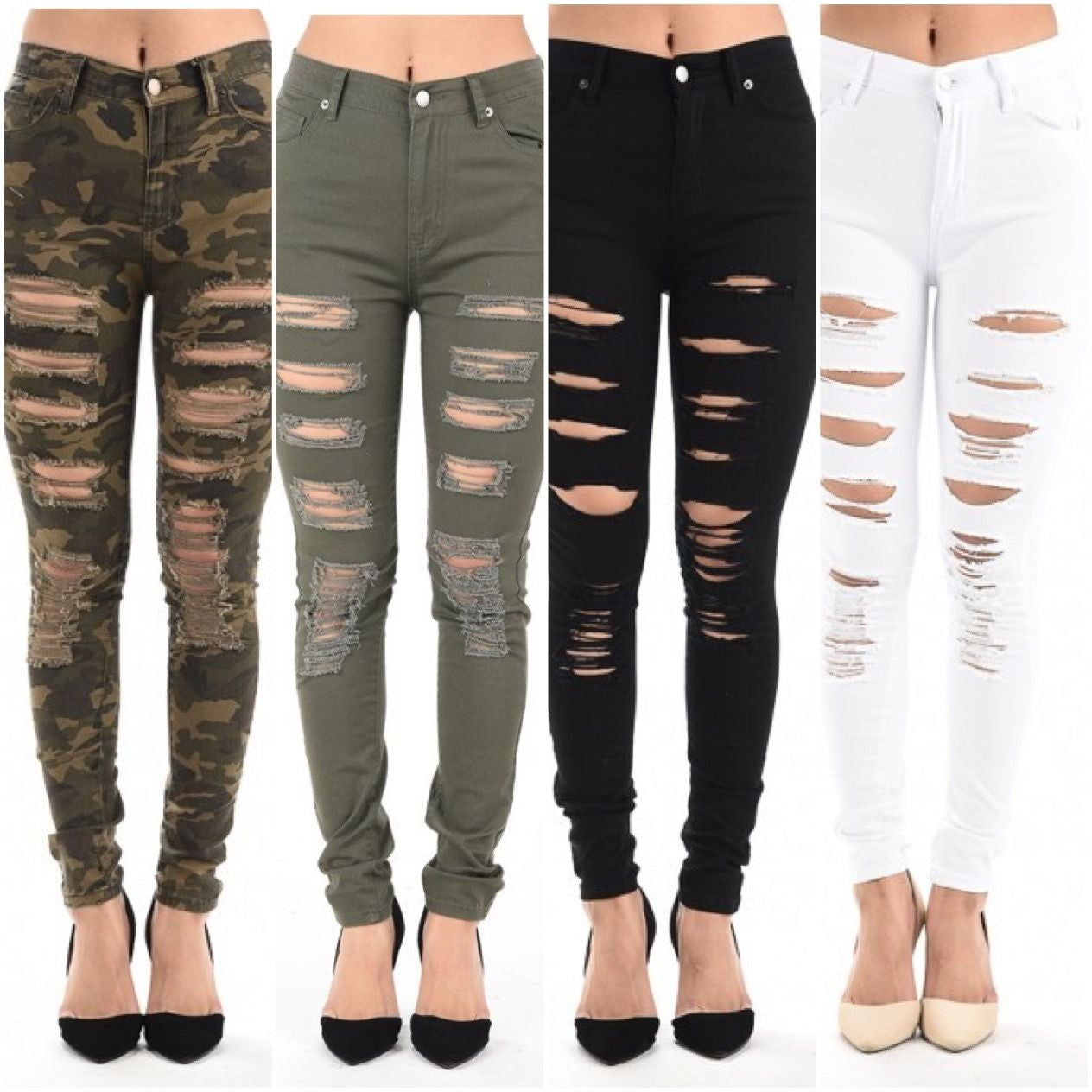 Plus High Waist Pants Ripped Destroyed Skinny Jeans Stretch Legging Camo Army