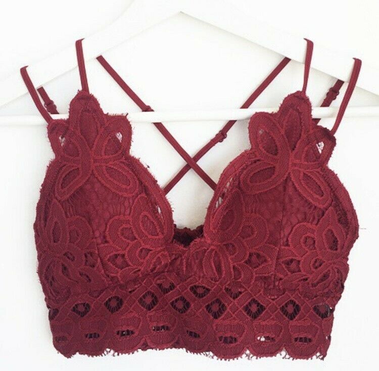 Biking Red Double Strap Scallop Crochet Lace Bralette Womens