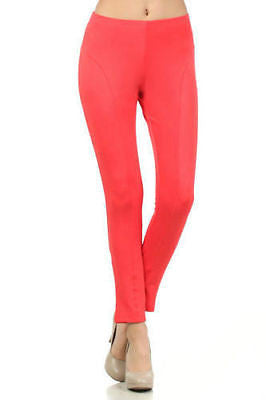 Leggings Pants Thick Scuba Neon Lime Stretch Full Length Pull On Sexy