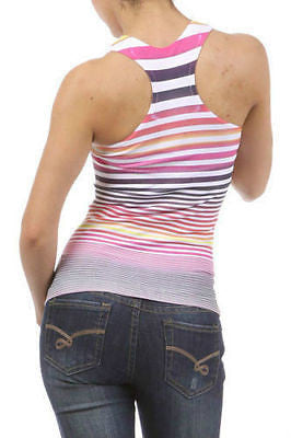 Tank Sexy Basic Summer Multi Color Sunrise Stripe Racerback One Size Fits Most