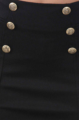 Military Button Skirt Mini Ponte Stretch Black Blue Ivory Pink Sexy
