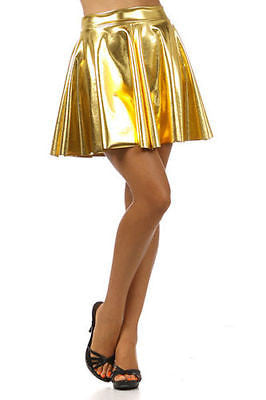Skirt Metallic Shiny Circle Liquid Mini Wet Look Sexy Club Women Solid
