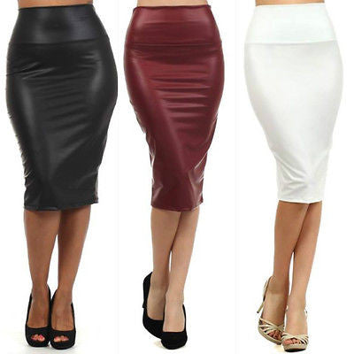 Black Skirt Faux Leather Pencil New Women Sexy High Waist Plus Size