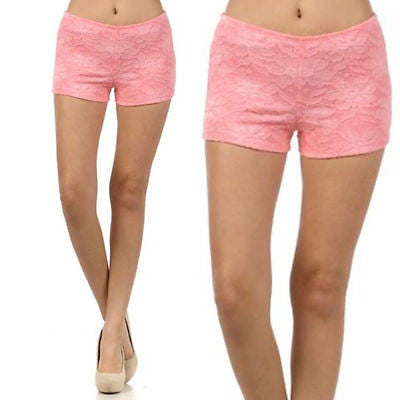 S M L Shorts Mini Lace Floral Pink Stretch Summer Spring Fully Lined New Fashion