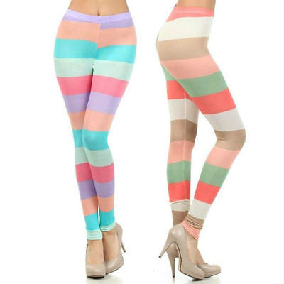 Leggings Stripe Colorblock High Waist Soft Stretch Skinny Pants Spring