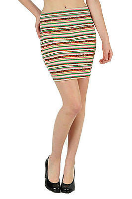Skirt Mini Striped Neon Foldover Waist Bright Colorful Summer Stretch
