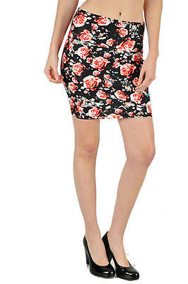 Skirt Mini Floral Black Soft Stretch Bodycon Short Summer Sexy