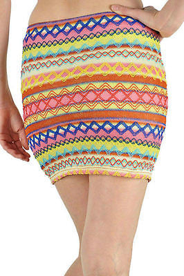 Skirt Mini Ikat Colorful Pastel Zig Zag Embroidered Woven Summer Stretch