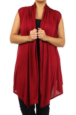 Plus Size Vest Women Open Front Cardigan New Wrap Sleeveless Burgundy