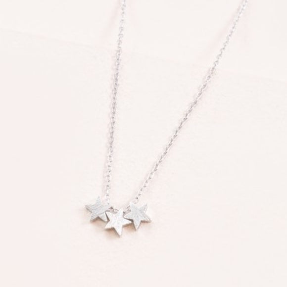 Silver Triple Three Tri Star Starlette Charm Whimsical Necklace