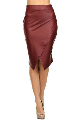 Skirt Faux Leather Wrapped High Waist Black Olive Burgundy Sexy