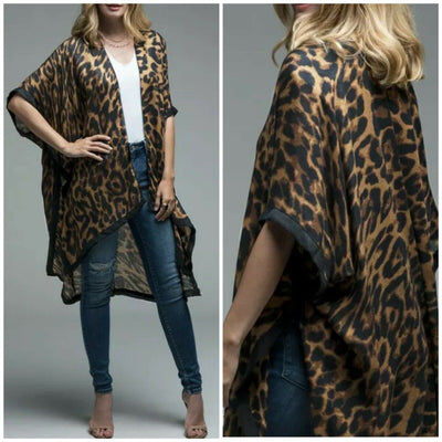 Leopard Animal Print Black Border Kimono Wrap Womens One Size