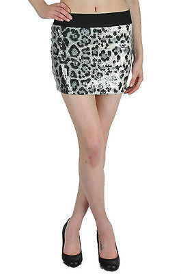Skirt Clear Sequin Leopard Animal Printed Elastic Waist Micro Mini Sexy