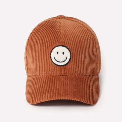 Brown Smile Face Chenille Patch Corduroy Baseball Cap Hat Casual Women's