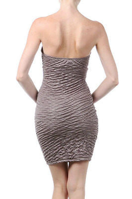 Dress Faux Leather Strapless Taupe Gold Shimmer Texture Sweetheart Stretch Mini