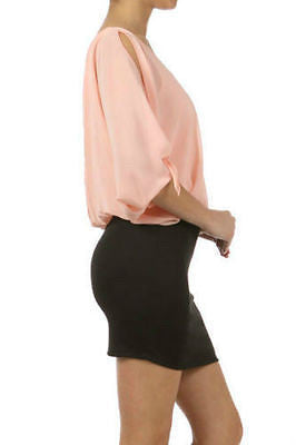 Dress Chiffon Blouson Pastel Spring 2 IN 1 Slit Sleeves Mini Sheer